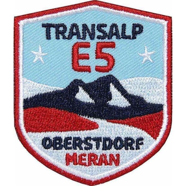 E5 Fernwanderweg Alpencross von Oberstdorf nach Meran Bozen Südtirol, Aufnäher, Patch, Patches, Flicken, Bügelbild