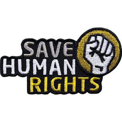 Save Human Rights Patch gelb. Aufnäher, Patches, Aufbügler, Applikation von Club of Heroes zum Schutz der Menschenrechte