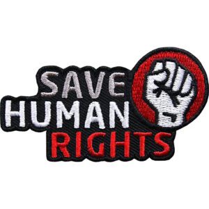 Save Human Rights Patch rot. Aufnäher, Patches, Aufbügler, Applikation von Club of Heroes zum Schutz der Menschenrechte