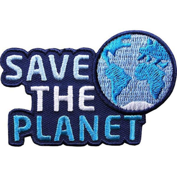 Save the Planet Patch blau. Aufnäher, Patches, Aufbügler, Applikation von Club of Heroes zu den Themen Umweltschutz, Naturschutz, Klimaschutz und den Schutz der Artenvielfalt und Ökosysteme auf dem Planet Erde