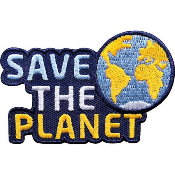 Save the Planet Patch gelb. Aufnäher, Patches, Aufbügler, Applikation von Club of Heroes zu den Themen Umweltschutz, Naturschutz, Klimaschutz und den Schutz der Artenvielfalt und Ökosysteme auf dem Planet Erde