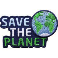 Save the Planet Patch grün. Aufnäher, Patches, Aufbügler, Applikation von Club of Heroes zu den Themen Umweltschutz, Naturschutz, Klimaschutz und den Schutz der Artenvielfalt und Ökosysteme auf dem Planet Erde